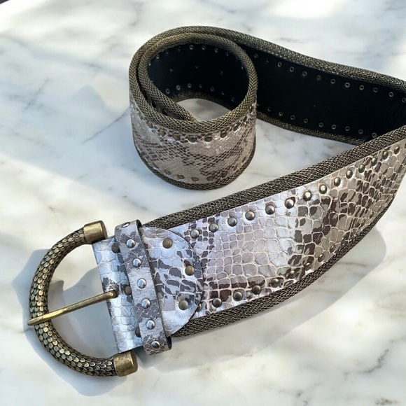Nanni Milano Leather Snake Print Belt with Brass Buckle - Picture 1 of 6